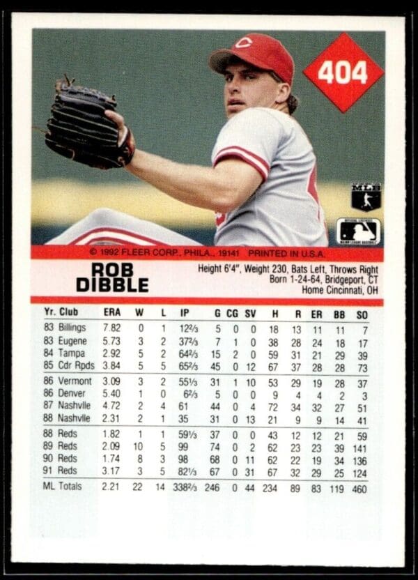 1992 Fleer Cincinnati Reds #404 Rob Dibble