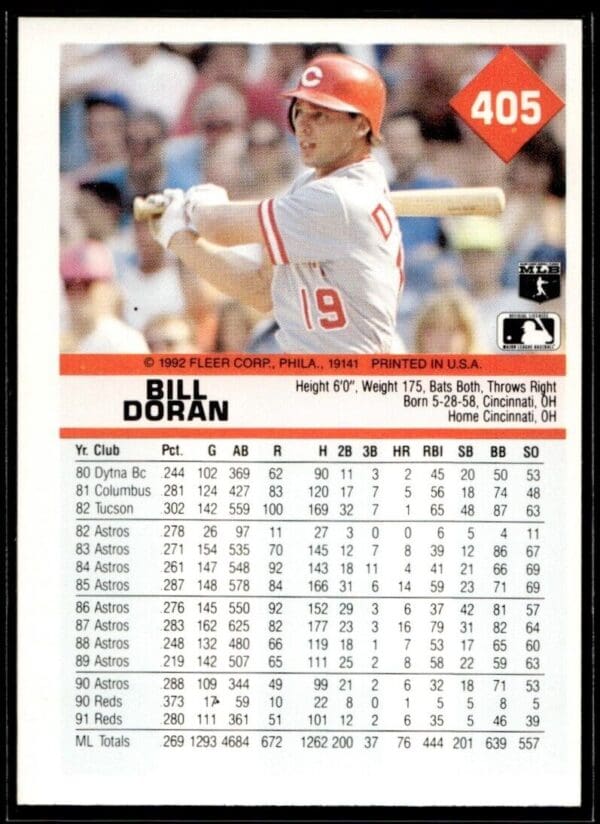 _10 1992 Fleer Cincinnati Reds #405 Bill Doran