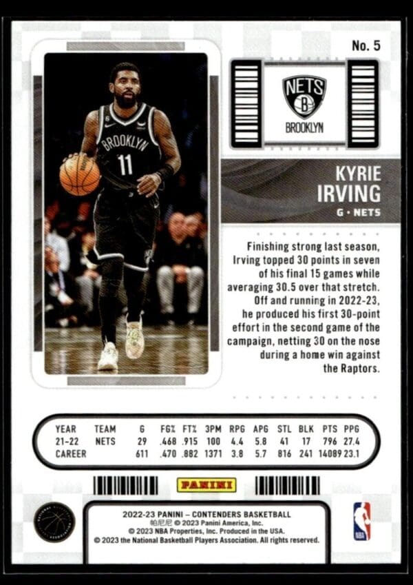 _10 2022 Panini Contenders Dallas Mavericks #5 Kyrie Irving