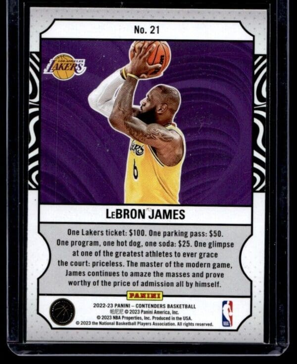 _10 2022 Panini Contenders Los Angeles Lakers #21 LeBron James Silver Game Night Tic