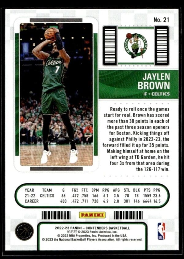 2022 Panini Contenders Boston Celtics #21 Jaylen Brown