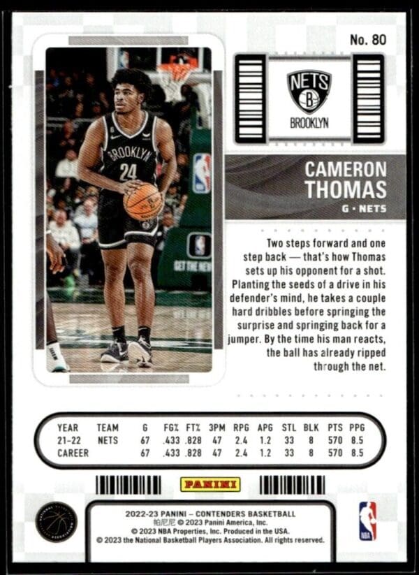 2022 Panini Contenders Brooklyn Nets #80 Cameron Thomas