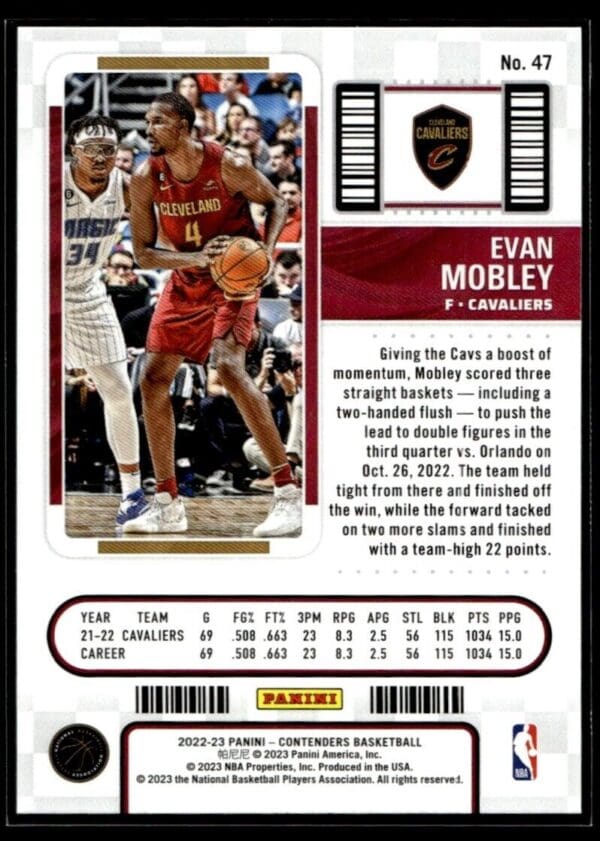 _10 2022 Panini Contenders Cleveland Cavaliers #47 Evan Mobley