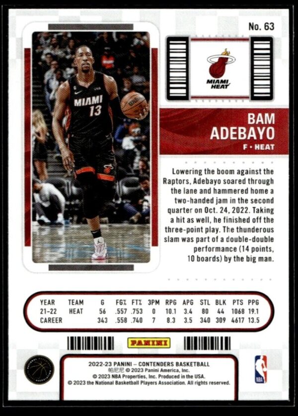 _10 2022 Panini Contenders Miami Heat #63 Bam Adebayo