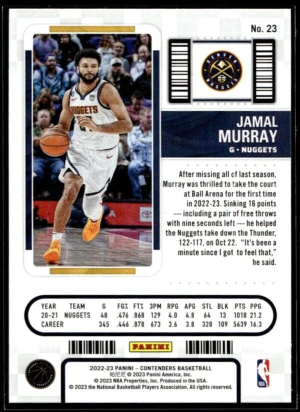 2021 Panini Contenders Denver Nuggets #23 Jamal Murray