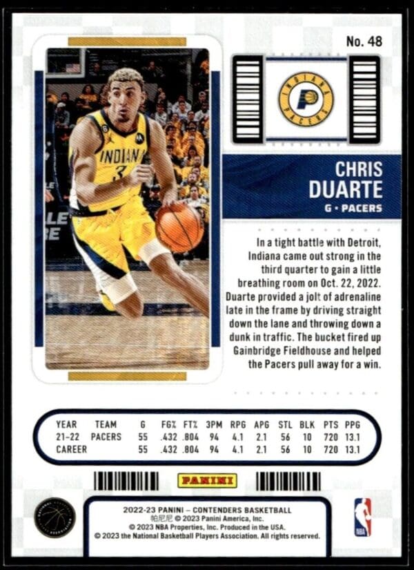 2022 Panini Contenders Indiana Pacers #48 Chris Duarte