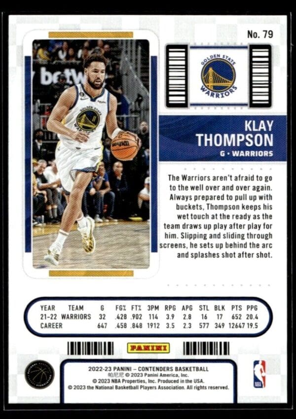 _10 2022 Panini Contenders Golden State Warriors #79 Klay Thompson