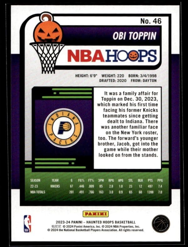 2023 Panini Haunted Hoops Obi Toppin