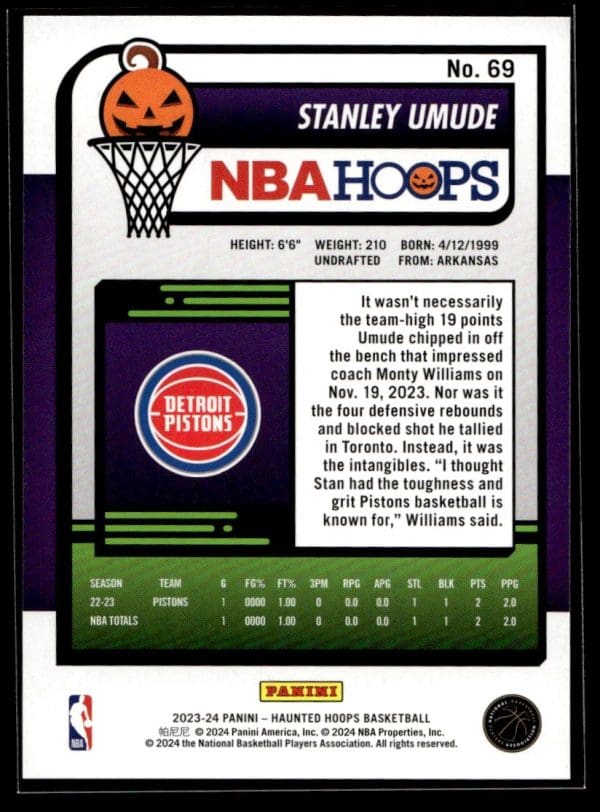 2023 Panini Haunted Hoops Stanley Umude