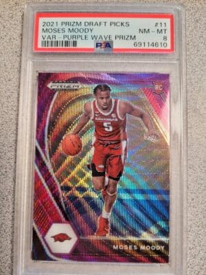 2021 Prizm Draft Picks #11 Moses Moody Variation Purple Wave Prizm PSA 8 RC