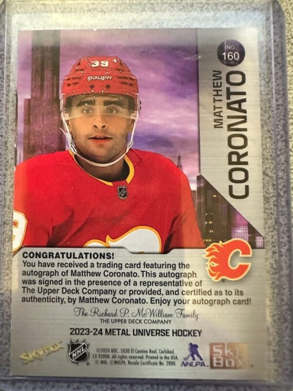 2023-24 Metal Universe Matt Coronato Blue Rookie Auto RC #12/50 Flames