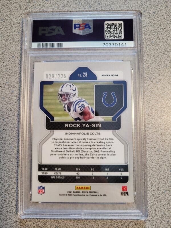 2021 Prizm #28 Rock Ya-Sin Purple Ice PSA 9 Mint 28/225
