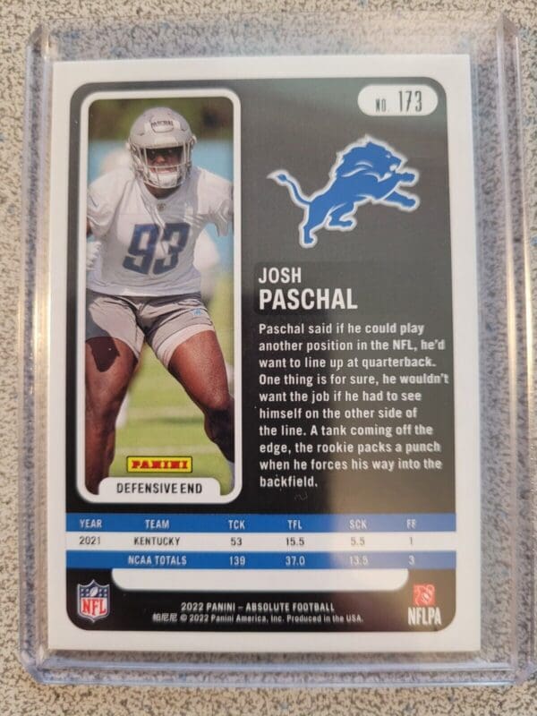 2022 Panini Absolute #173 Josh Paschal Silver Spectrum SP Rookie 111/275