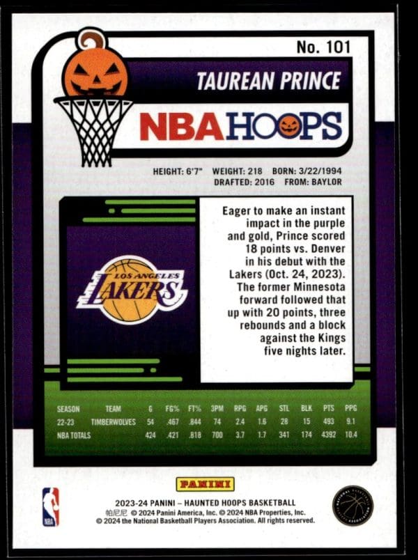 624445b936c84bfea49bb66f0d5580c1_back 2023 Panini Haunted Hoops Taurean Prince