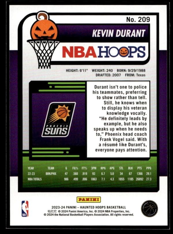 64106dae08994c1eba1d5143b78f34ce_back 2023 Panini Haunted Hoops Kevin Durant
