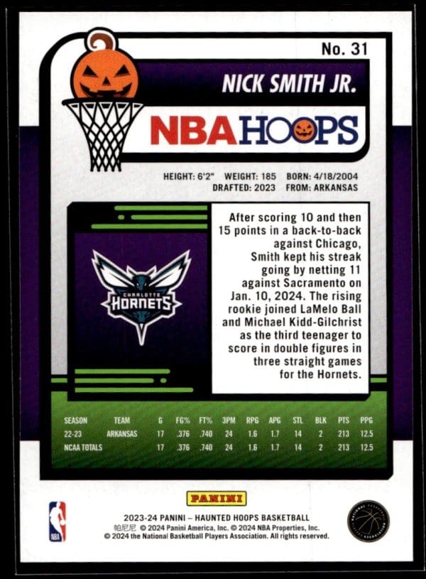 2023 Panini Haunted Hoops Nick Smith Jr.