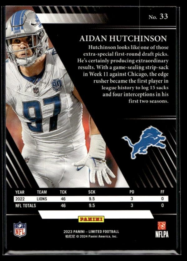 bad9170c6c4a45b79b48b706745f0409_back 2023 Panini Limited Aidan Hutchinson