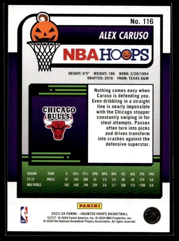 cae4f618fc39492aa55be566600da495_back 2023 Panini Haunted Hoops Alex Caruso