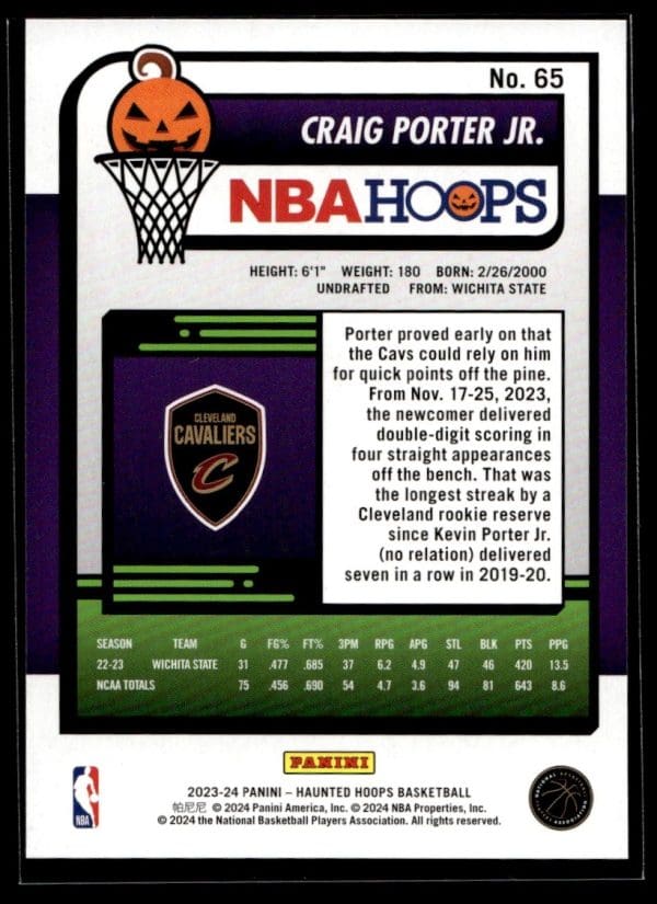 2023 Panini Haunted Hoops Craig Porter Jr.