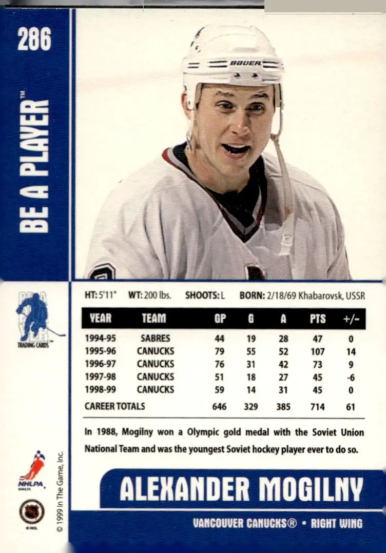 1999-00 Be A Player Memorabilia #286 Alexander Mogilny (back)