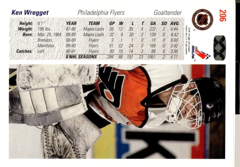 1991-92 Upper Deck #206 Ken Wregget (back)