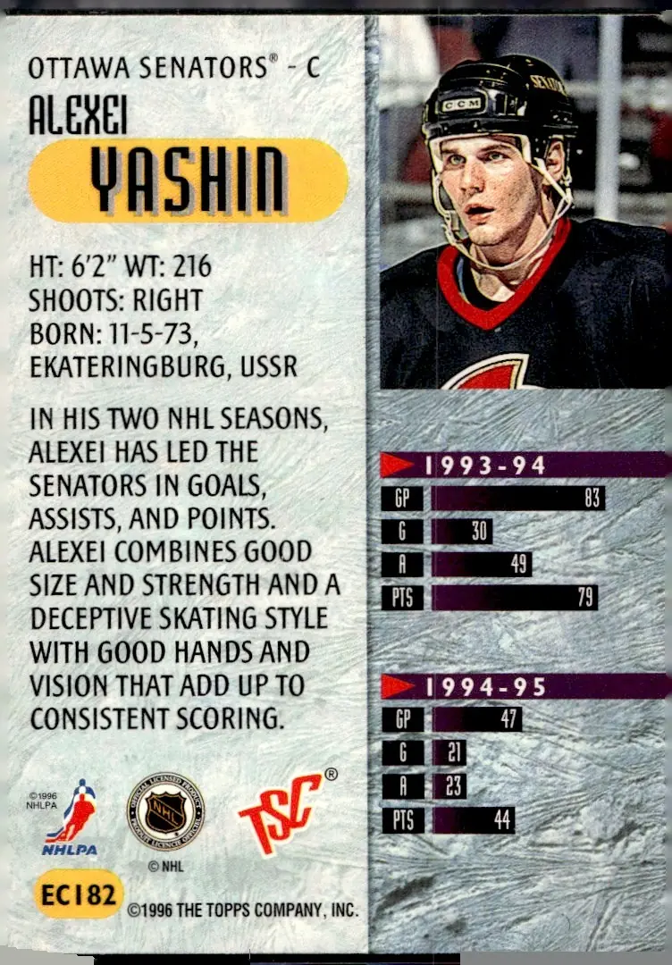 1995-96 Stadium Club #182 Alexei Yashin (back)