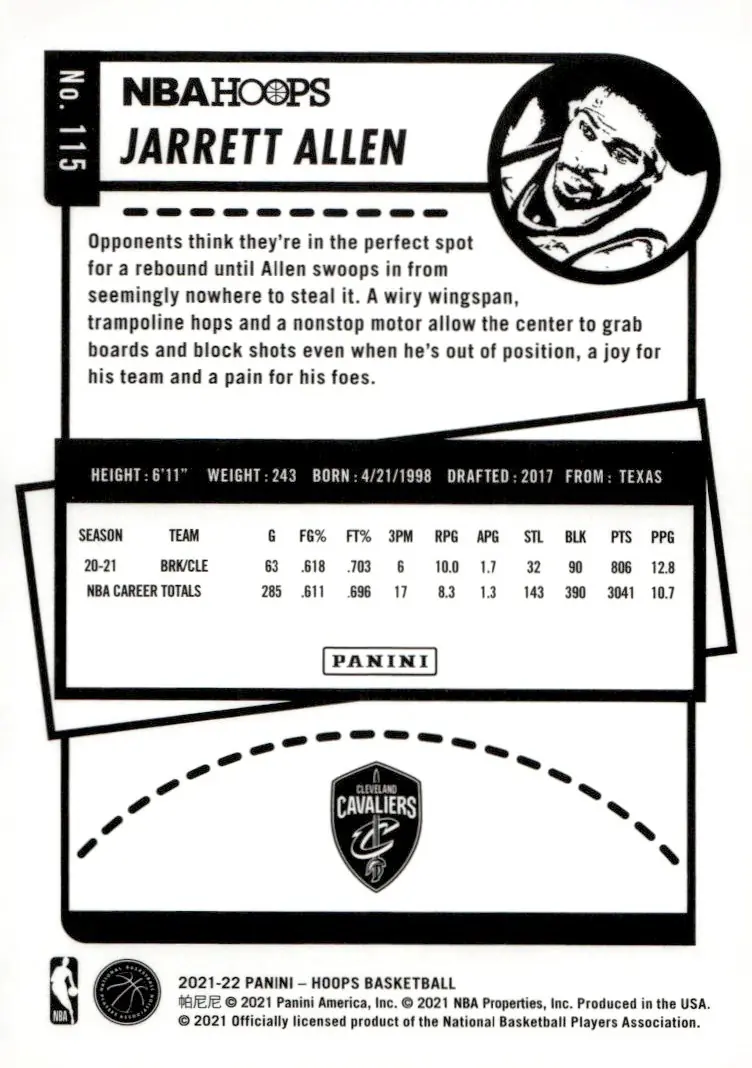 2021-22 NBA Hoops #115 Jarrett Allen (back)