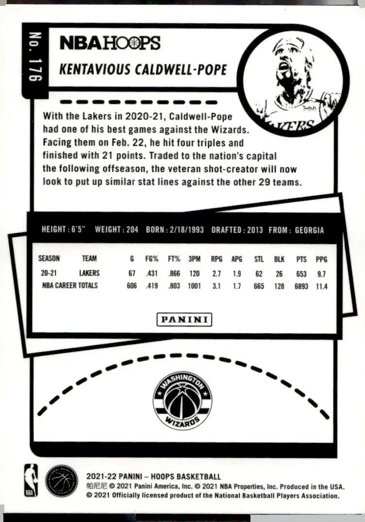 2021-22 NBA Hoops #176 Kentavious Caldwell-Pope (back)