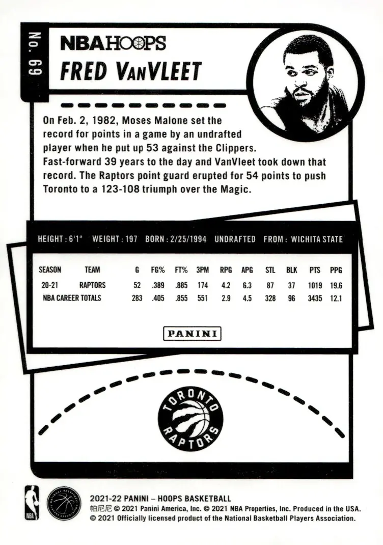 2021-22 NBA Hoops #69 Fred VanVleet (back)