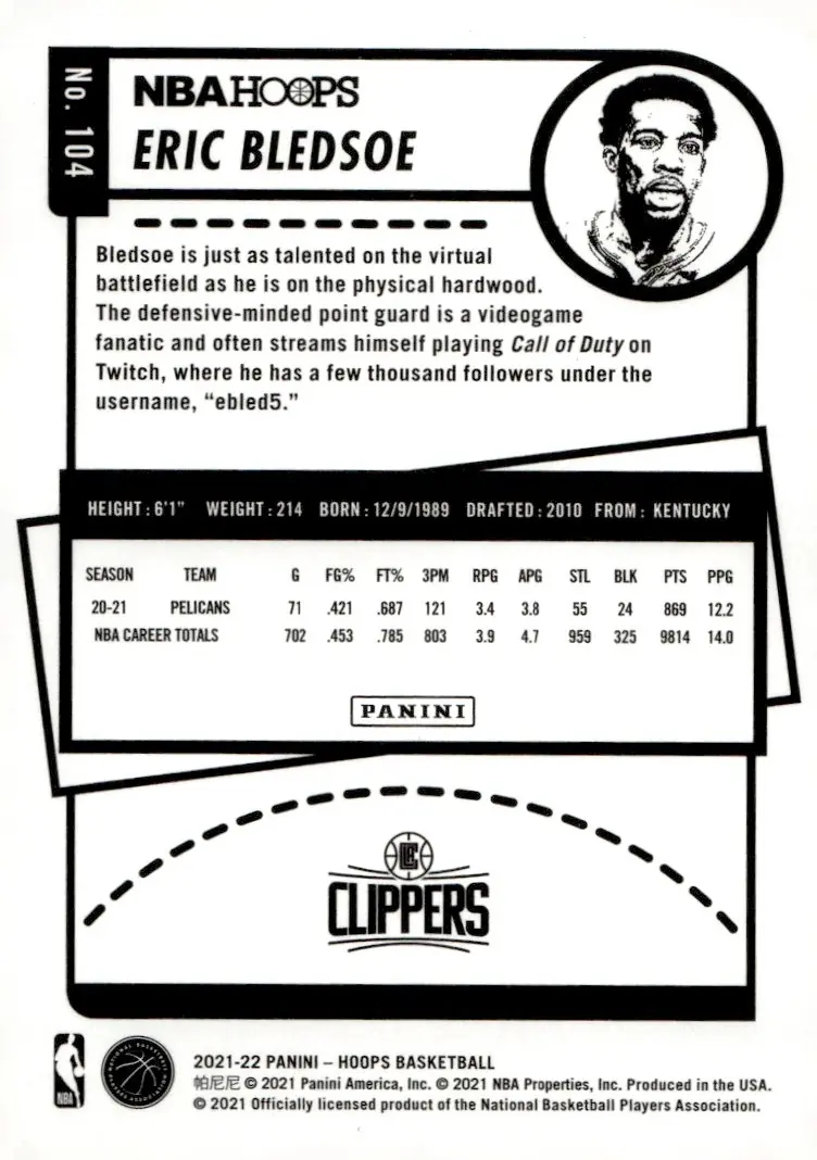 2021-22 NBA Hoops #104 Eric Bledsoe (back)