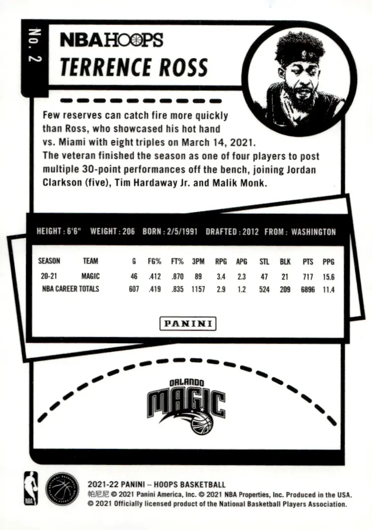 2021-22 NBA Hoops #2 Terrence Ross (back)