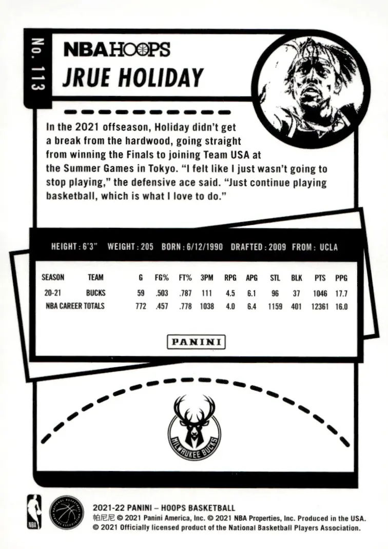 2021-22 NBA Hoops #113 Jrue Holiday (back)