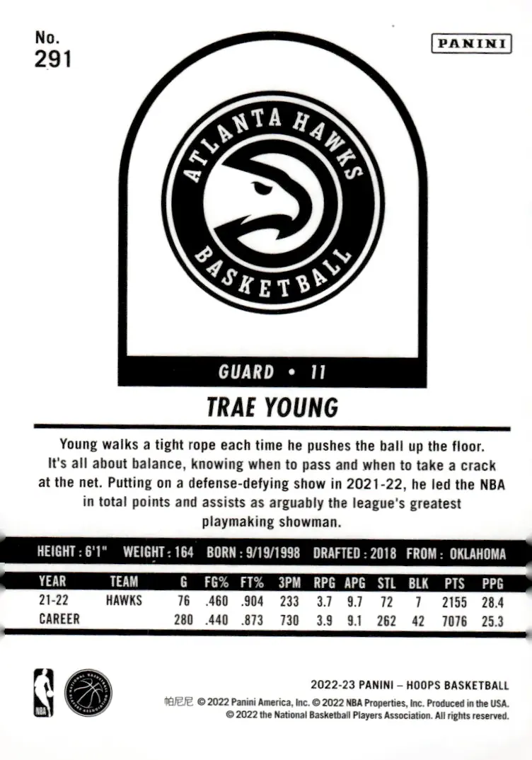 2022-23 NBA Hoops #291 Trae Young (back)