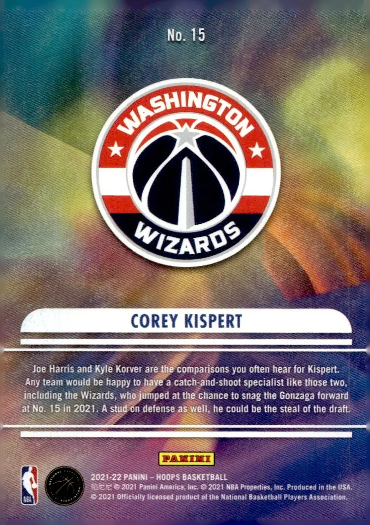 2021-22 NBA Hoops #15 Corey Kispert (back)