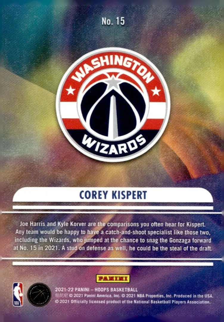 2021-22 NBA Hoops #15 Corey Kispert (back)