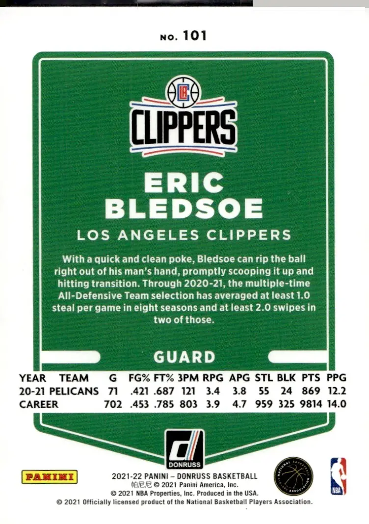 2021-22 Donruss #101 Eric Bledsoe (back)