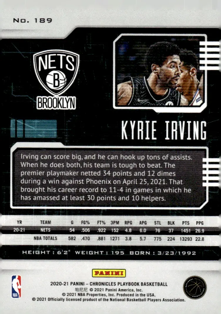 2020-21 Chronicles Basketball #189 Kyrie Irving (back)