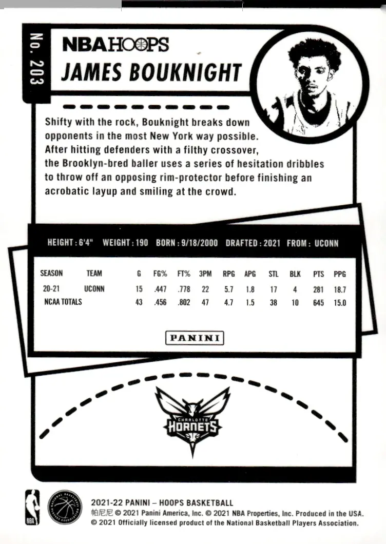2021-22 NBA Hoops #203 James Bouknight (back)