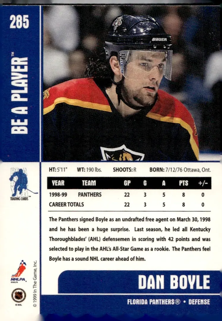 1999-00 Be A Player Memorabilia #285 Dan Boyle (back)