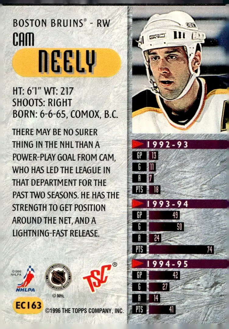 1995-96 Stadium Club #EC163 Cam Neely (back)