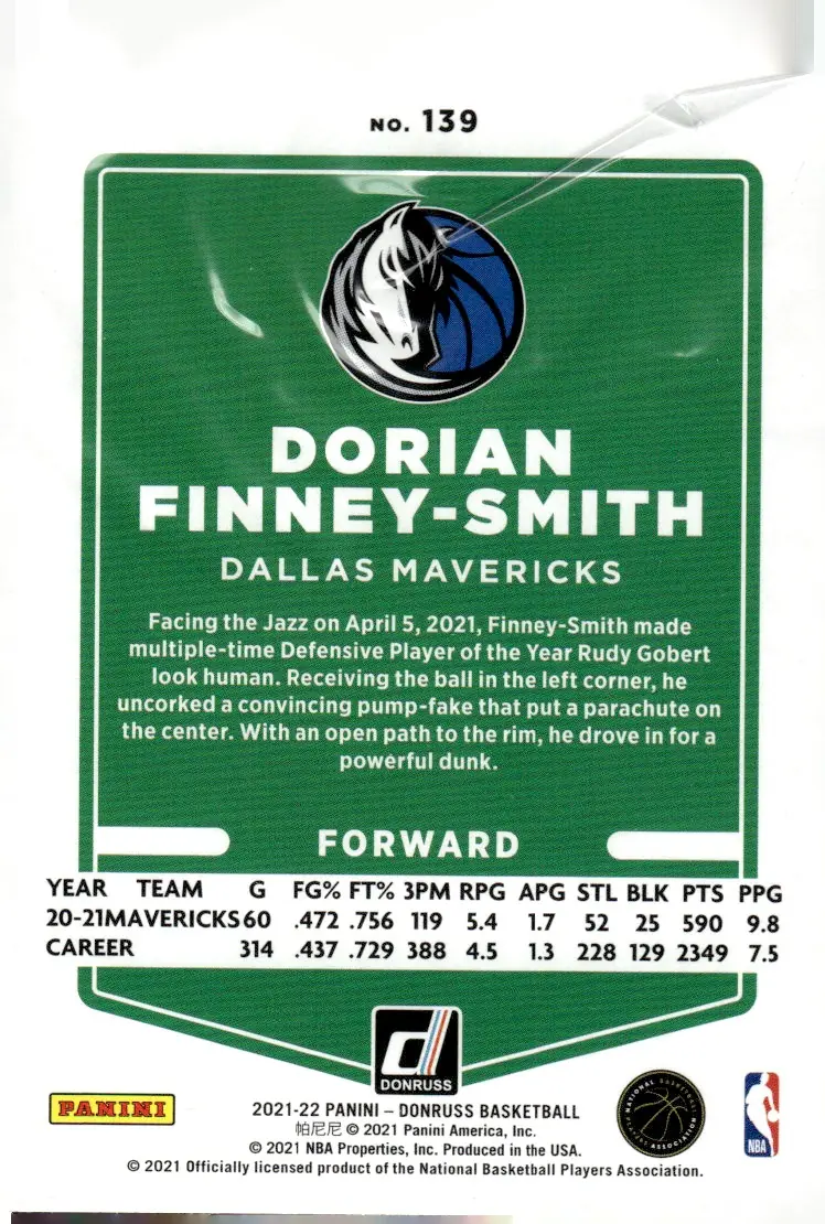 2021-22 Donruss #139 Dorian Finney-Smith (back)