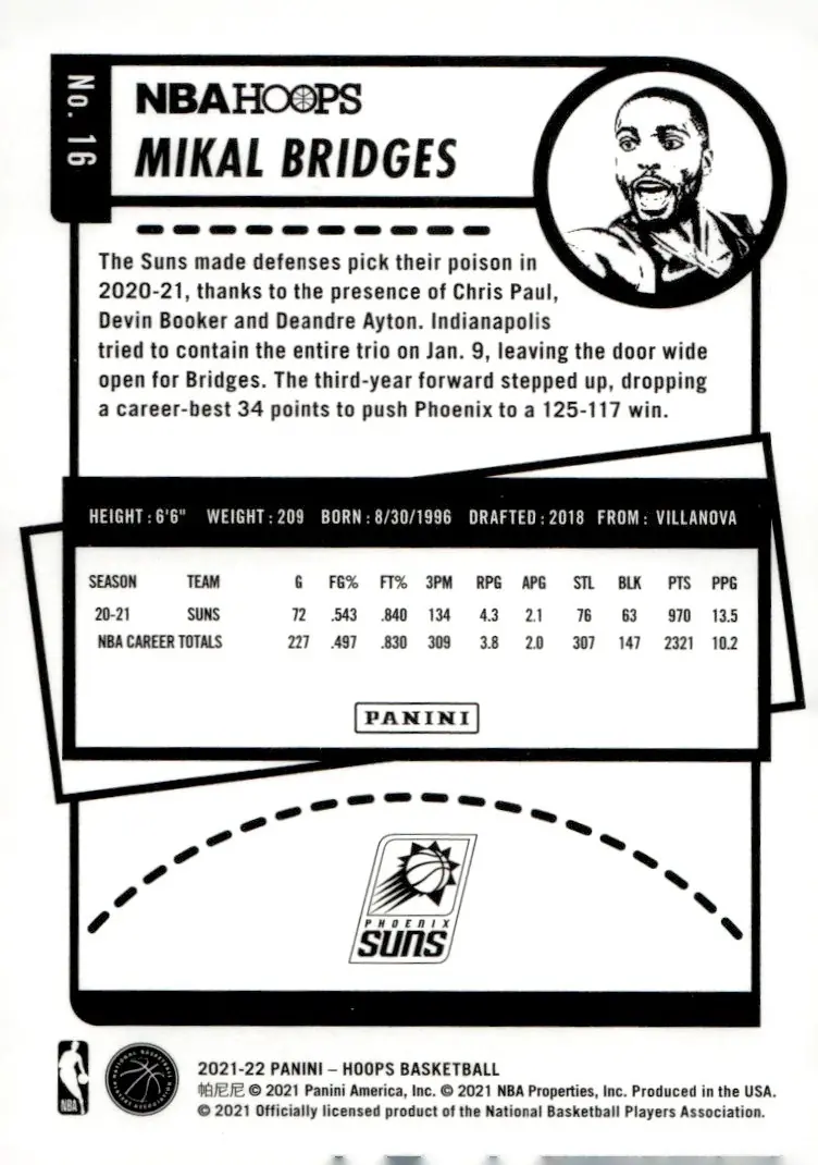 2021-22 NBA Hoops #16 Mikal Bridges (back)