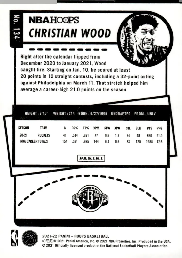 2021-22 NBA Hoops #134 Christian Wood (back)