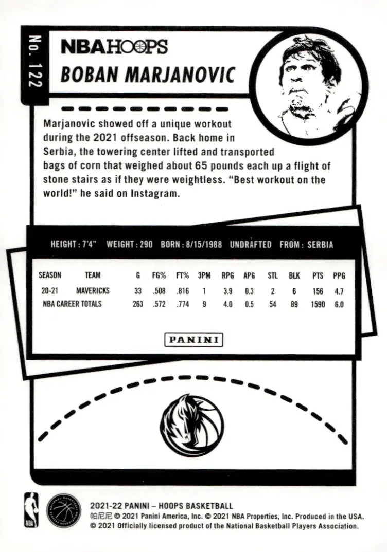 2021-22 NBA Hoops #122 Boban Marjanovic (back)