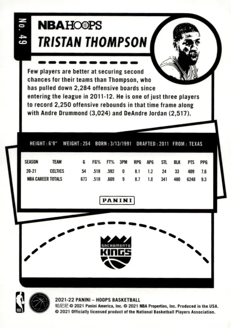 2021-22 NBA Hoops #49 Tristan Thompson (back)