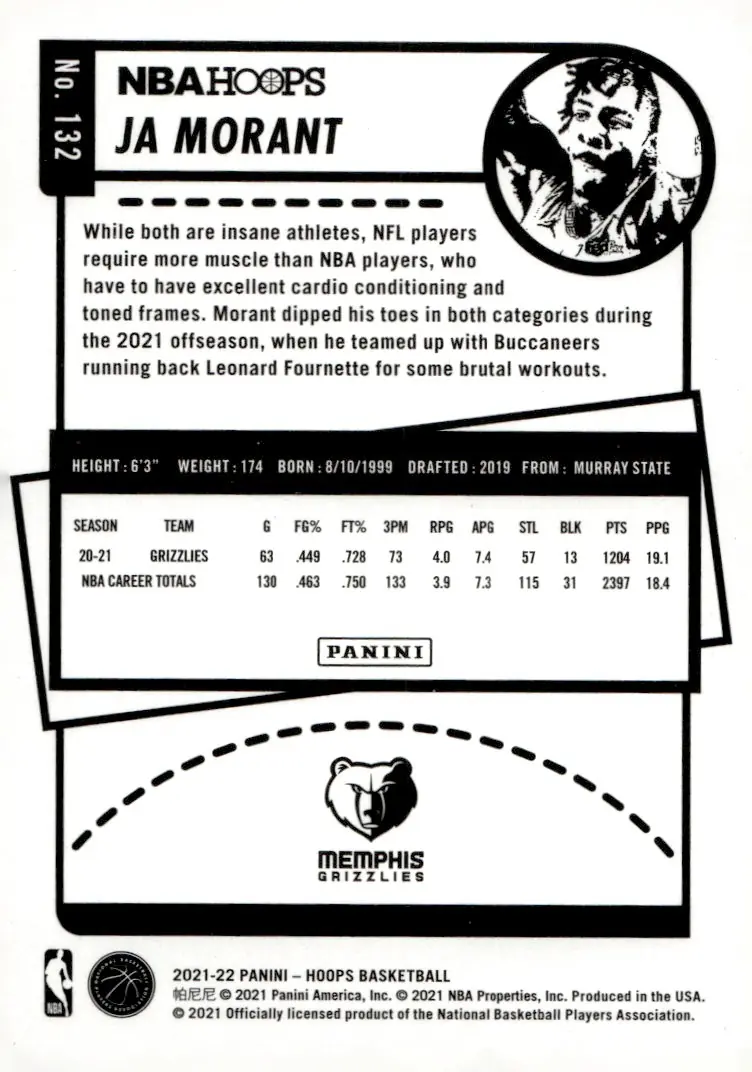 2021-22 NBA Hoops #132 Ja Morant (back)