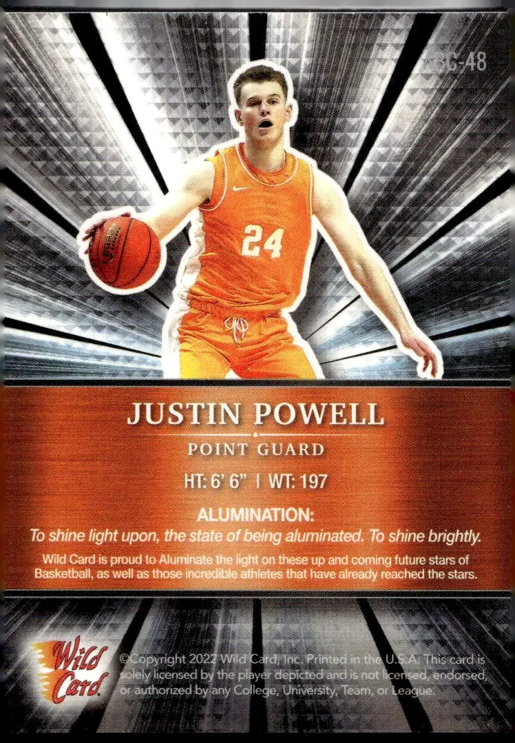 2021-22 Wild Card Alumination Basketball Edition #ABC-48 Justin Powell (back)