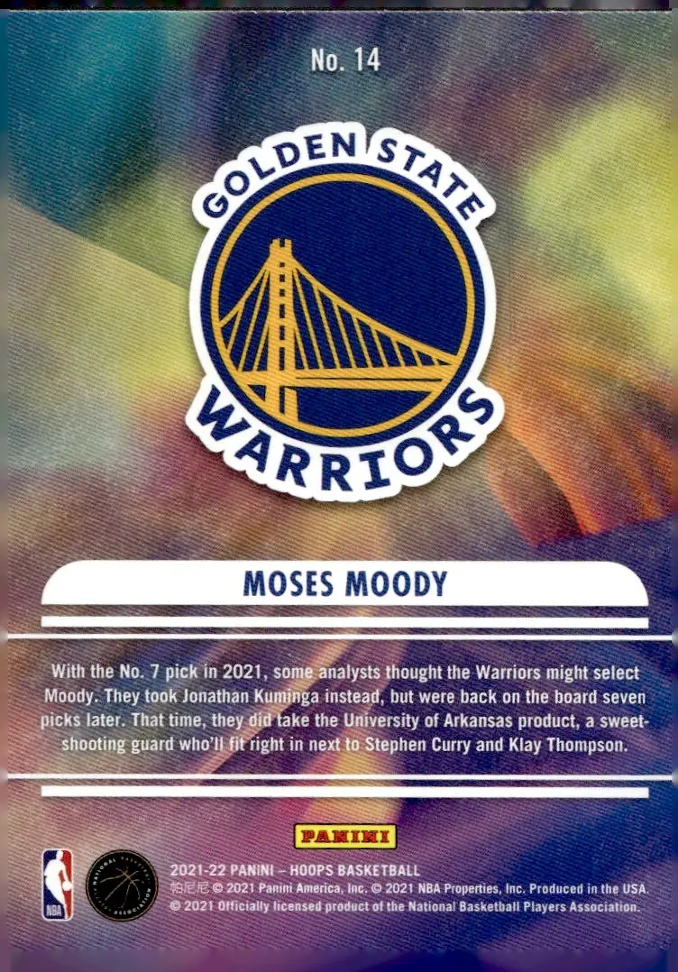 2021-22 NBA Hoops #14 Moses Moody (back)