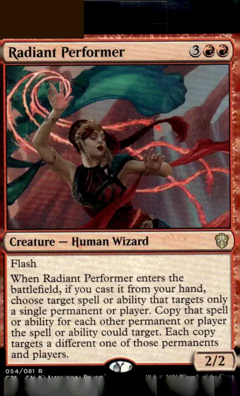 2021 Commander 2021 (C21) #054/081 Radiant Performer (Creature — Human Wizard); art by Alessandra Pisano