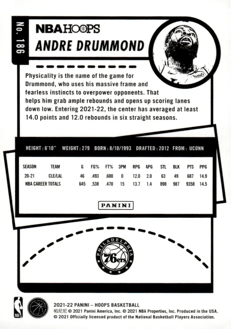 2021-22 NBA Hoops #186 Andre Drummond (back)